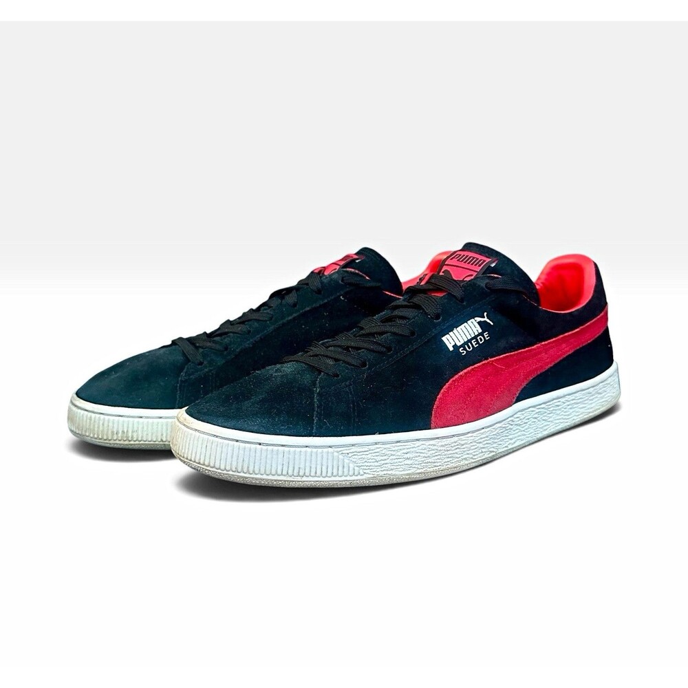 PUMA Suede Classic+ Black Red White Suede Low Top Sneakers 356568 75